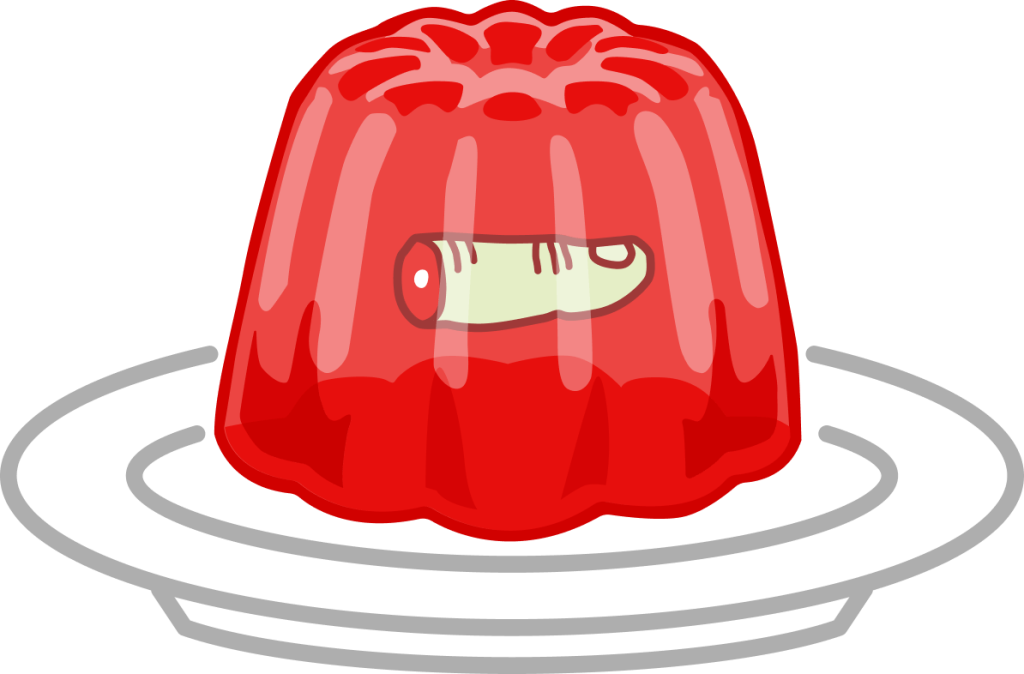 Illustration of a severed finger suspended in jello.