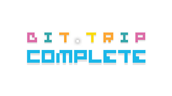 Bit.Trip Complete logo in chunky pixelated colorful text