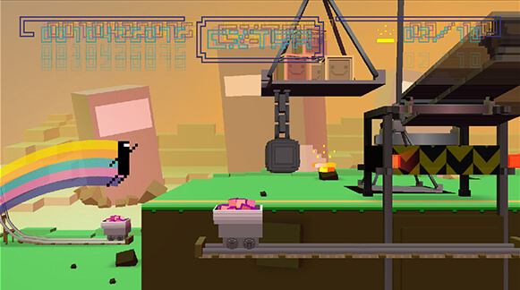 Screenshot of Bit.Trip Runner, low-poly 3D environment with a pixel-art aesthetic