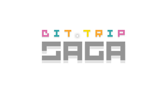 Bit.Trip Saga logo in chunky pixelated colorful text