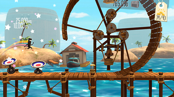 Screenshot from Runner 2, a 3D environment with a boat dock theme